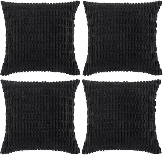 Fancy Homi 4 Packs Boho Black Decorative Throw Pillow Covers 26x26 Inch for Living Room Couch Bed Sofa, Rustic Modern Farmhouse Home Decor, Soft Plush Corduroy Cute Square Cushion Case 66x66 cm