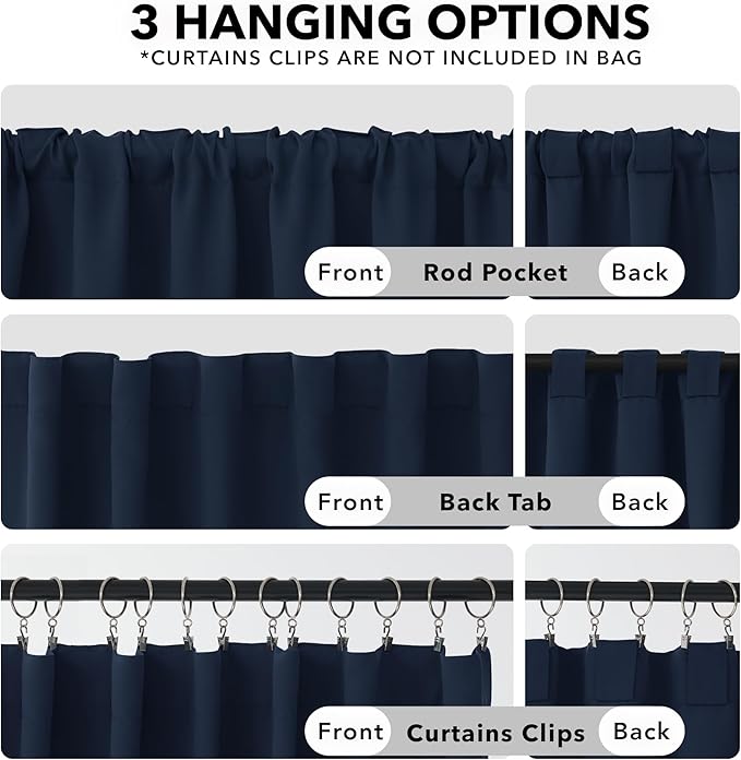 Deconovo Blackout Curtains, Thermal Insulated, W42 x L72 2 Panels, Back Tab, Machine Washable, Room-Darkening Drapes for Bedroom/Living Room Navy Blue