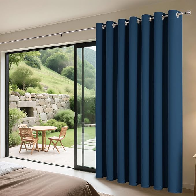 Joydeco Blackout Patio Sliding Door Curtains 84 Inches Long, Grommet Privacy Room Divider Curtains, Extra Wide Thermal Blackout Drapes for Bedroom Living Room (Navy Blue, 60Wx84L, 1 Panel)