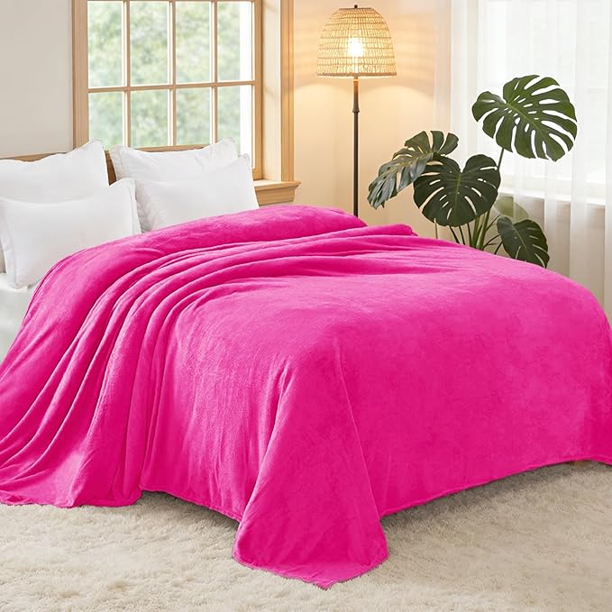 Exclusivo Mezcla Fleece Blanket King Size for Bed, Super Soft and Warm, All Season, Cozy, Plush, Lightweight, 90x104 Inches, Hot Pink