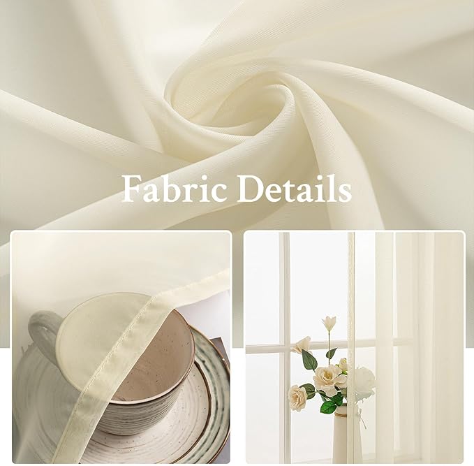 MIULEE Light Cream Sheer Curtains 90 inches Long Window Curtains 2 Panels Solid Color Elegant Window Voile Panels/Drapes/Treatment for Bedroom Living Room (54X90 Inches Light Cream)