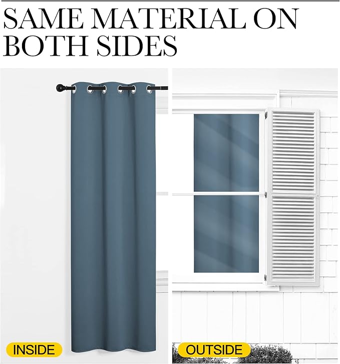 NICETOWN Smoky Blue Blackout Curtains 84 inches Length for Dining Room, 2 Panels, 34" Wide, Thermal Insulated Long Drapes for Window