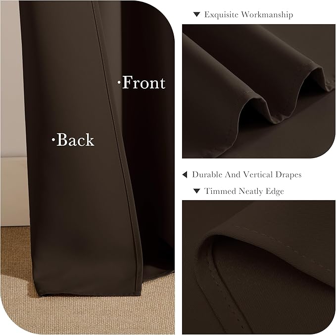 PONY DANCE Brown Blackout Curtains 2 Panels for Living Room 63 inch Long, Back Tab & Rod Pocket Window Draperies Light Block Thermal Insulated Curtains for Bedroom, 42" W x 63" L, Chocolate Brown