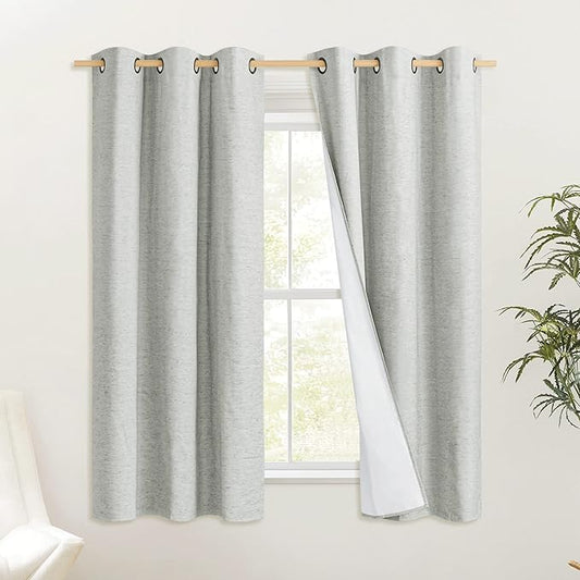 NICETOWN Grey 100% Blackout Curtain Panels, Set of 2, 34" Wide by 48" Long, Thermal Insulated White Thermal Insulated Liner Drapes for Nursery, Noise Reducing and Heat Blocking Drapes for Windows