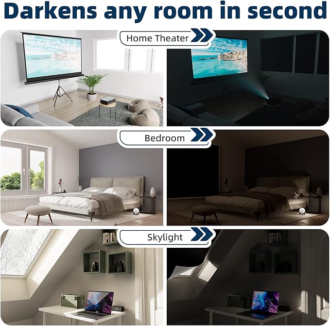 NIGHTON Portable Blackout Curtains 150"×70", Strong Hook and Loop Tape Strips with Adhesive, Cuttable Blackout Window Cover, 100% Black Out Material Blinds for Baby Nursery or Travel - Black