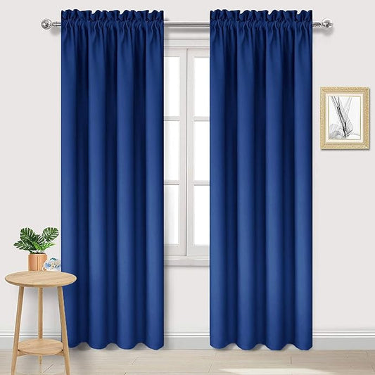 DWCN Blackout Curtains Room Darkening Thermal Insulated Bedroom Curtains Window Curtain Panels, 42 x 84 inches Long, Set of 2 Classic Blue Rod Pocket Drapes