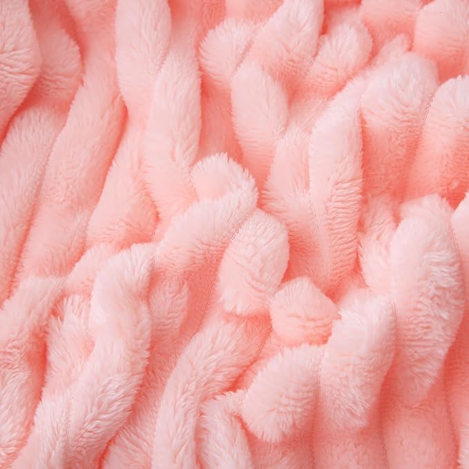 Light Pink Fleece Throw Blanket 60”×80” for Couch Sofa Bed,Super Soft Cozy Plush Microfiber Flannel Blanket with Stripes Design Lightweight for Adults,Woman,Girls