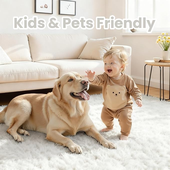 2x6 Bedside Area Rugs for Bedroom: Soft Fluffy Shag White Rug for Hallway, Non-Slip Fuzzy Plush Living Room Rug Indoor Floor Carpet for Kids Rooms, Dorm, Nursery, Modern Home Aesthetic Decor