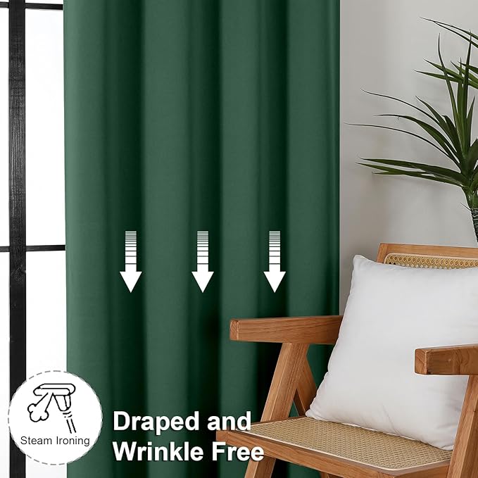 Simplebrand Ever Green Blackout Curtains for Bedroom 96 Inches Long 2 Panels, Solid Thermal Insulated, Energy Saving Living Room Window Treatment Curtains Blackout Drapes, W50 x L96 Inch, Ever Green