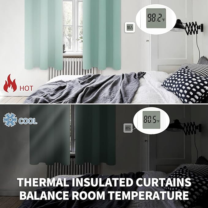 BGment Blackout Curtains - Grommet Thermal Insulated Room Darkening Bedroom and Living Room Curtains, Set of 2 Panels (42 x 63 Inch, Frosty Green)