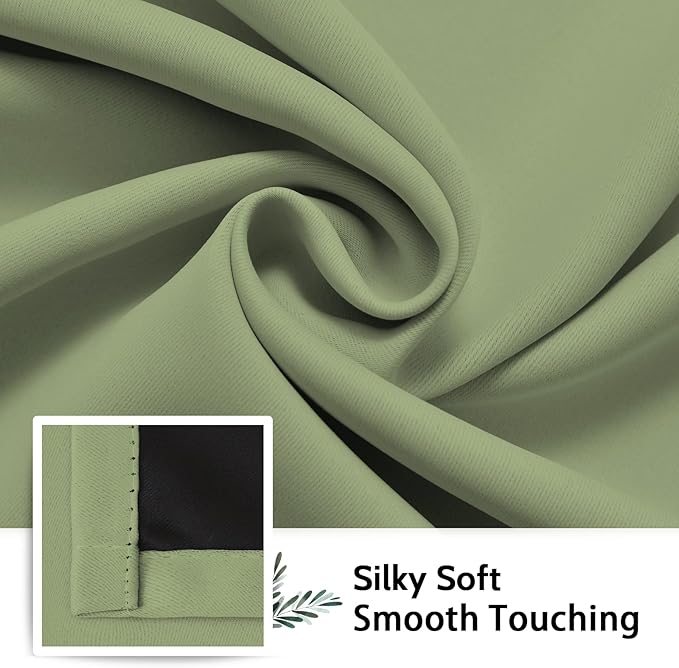 SimpleHome 100% Blackout Curtains for Bedroom,Thermal Insulated Sage Grommet Window Drapes Room Darkening Curtains for Living Room with Black Back,52 x 45 Inch,2 Panels