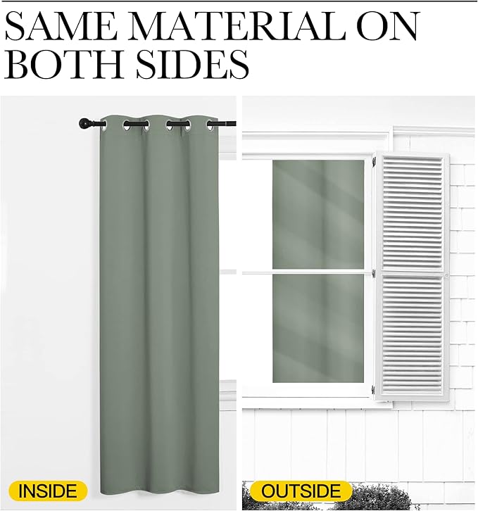 NICETOWN Greyish Green Blackout Curtains 90" Long for Office, Dining Room, Guest Room, Sound Reducing Heat and Cold Block Curtain Panels for Modern Room Decorative (55" Wide, 2 Pieces)