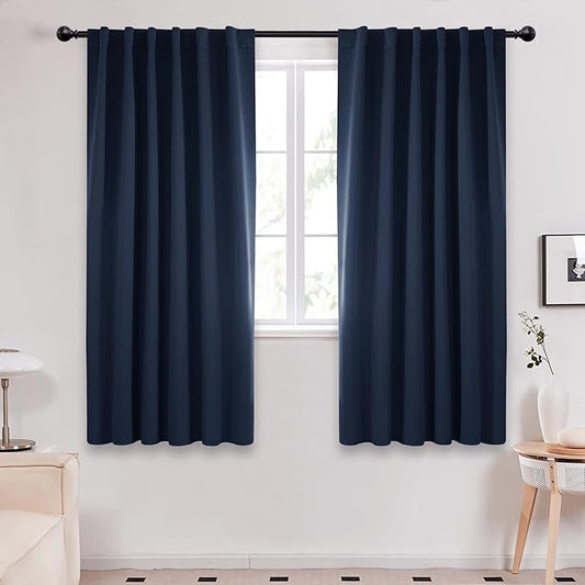 Deconovo Blackout Curtains, Thermal Insulated, W52 x L72 2 Panels, Back Tab, Machine Washable, Room-Darkening Drapes for Bedroom/Living Room Navy Blue