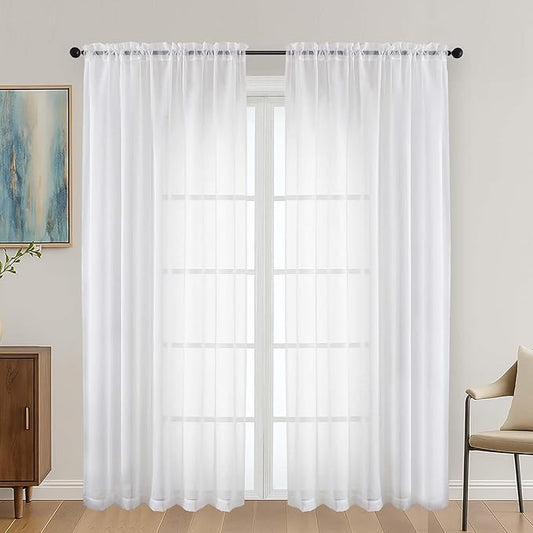 OVZME White Sheer Curtains 72 Inches Long 2 Panels Set, Light Filtering Sheer Curtains for Living Room Bedroom 59 Inch Extra Wide, Modern Voile Filmy Rod Pocket Window Drapes, 59Wx72L Inches