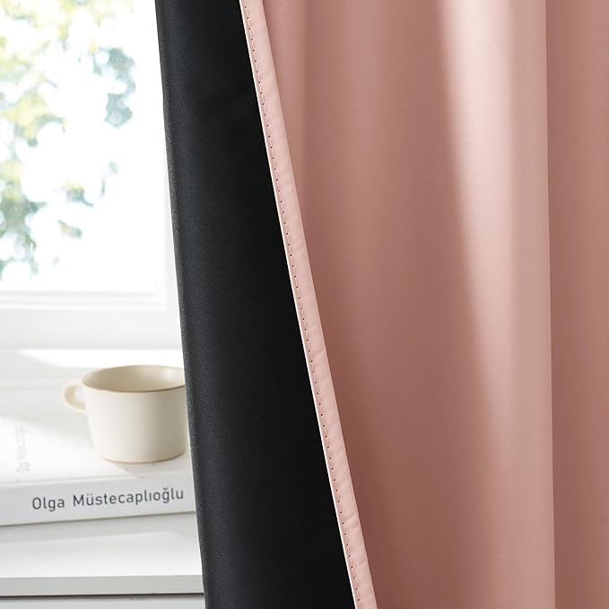 RYB HOME 100% Blackout Basement Curtains 36 inches Long, Heat & UV Blocking Total Room Darkening Noise Reducing Curtains for Bathroom RV Campers, Peach Pink, 2 Panels Set
