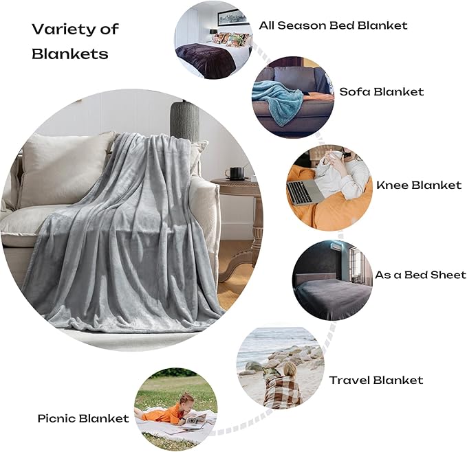 JIAHANNHA Fleece Blanket Twin Size Grey 60 by 80 Inches Throw Blankets for Couch Sofa Bed 280GSM,Super Soft Cozy and Luxury Bed Blanket for All Season