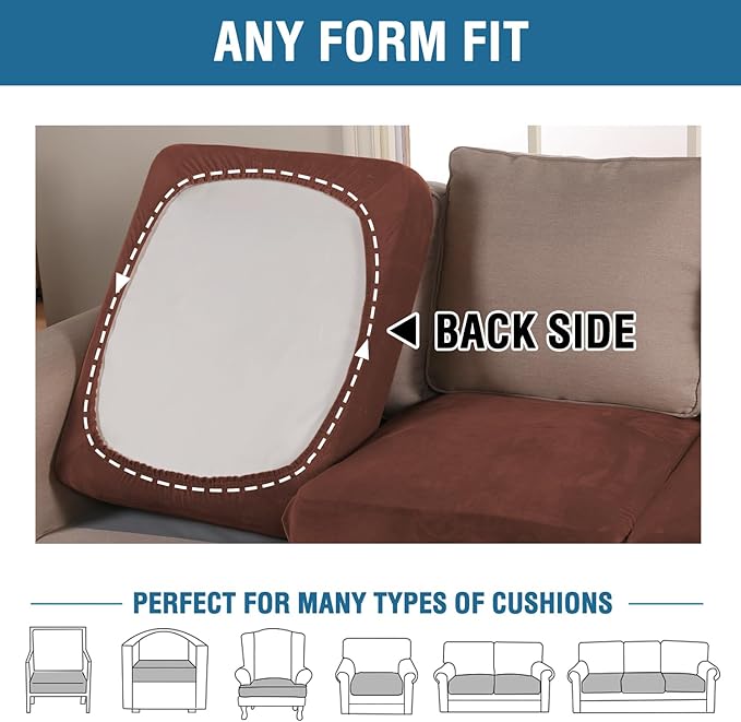 H.VERSAILTEX Velvet Stretch Couch Cushion Cover Plush Cushion Slipcover for Chair Cushion Furniture Protector Seat Cushion Sofa Cover (1 Piece Armchair Cushion Covers, Burnt Brick)