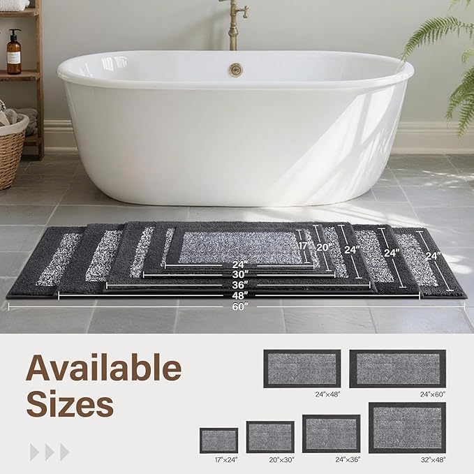 Bathroom Rugs 24x17 Non Slip Washable, Dark Grey Bath Mat for Bathroom Floor Tub, Soft Absorbent Quick Dry Mats for Shower, Bathtub,Home Decor