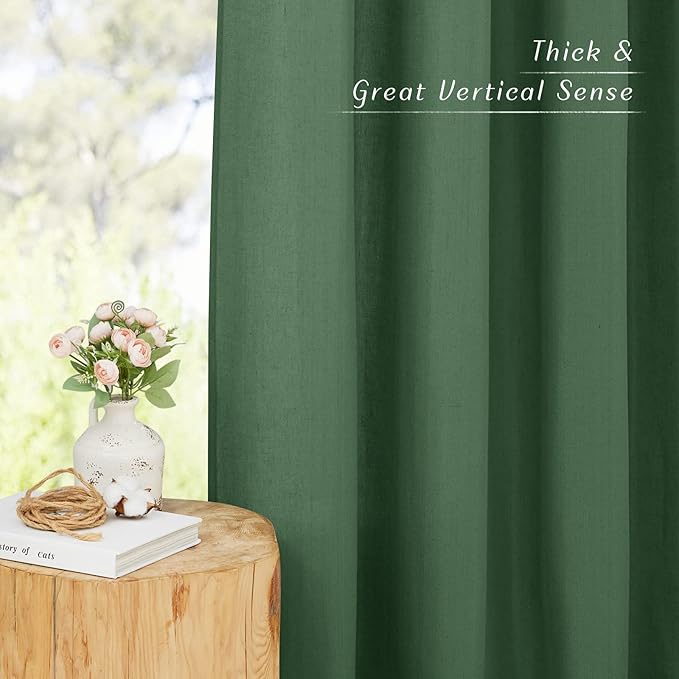 NICETOWN Olive Green Linen Kitchen Window Curtains Over Sink, Grommet Thick Linen Olive Green Short Window Treatments Privacy Assured with Light Filtering for Bedroom/Bathroom, W34 x L36, 2 Panels