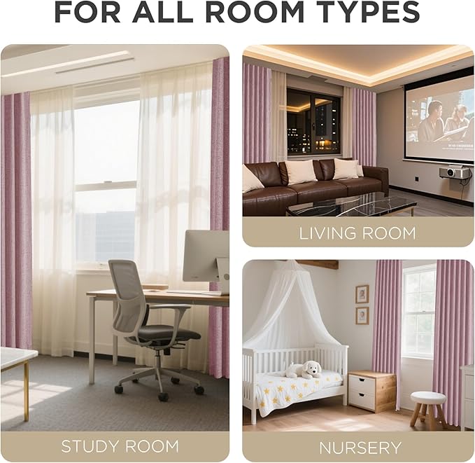 Joydeco Linen Blackout Curtains for Bedroom - 100% Light Blocking 1 Panels, Pink Drapes 70" W x 108" L, Thermal Insulated Room Darkening Curtains for Living Room, Rod Pocket & Back Tabs