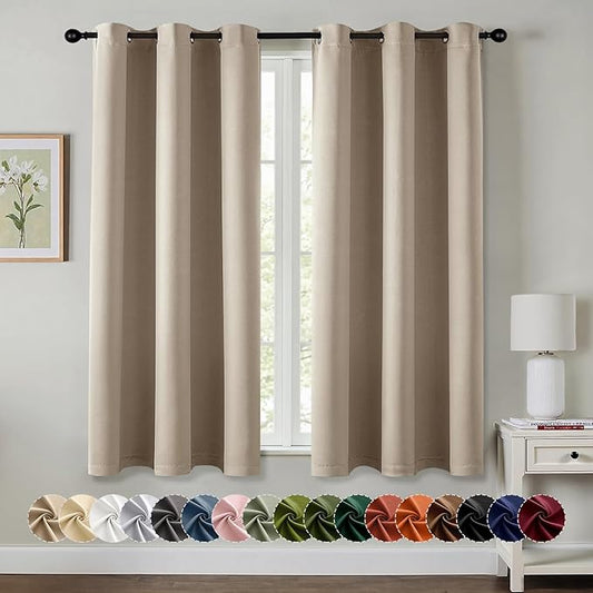 MIULEE Taupe Blackout Curtains - Bedroom Window Treatment Curtains Thermal Insulated Room Darkening Drapes for Living Room Kitchen Grommet Light Blocking Drapery, 40 x 45 Inches Long, 2 Panels