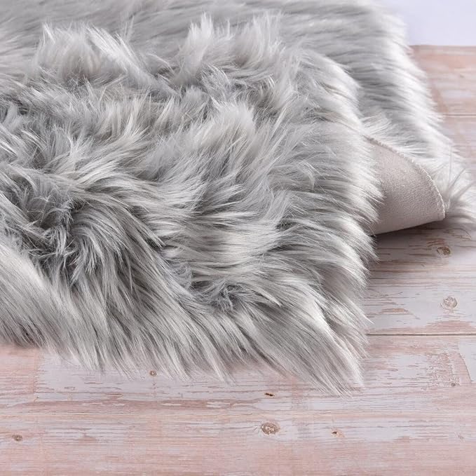 ORINOVA Silver Grey Faux Sheepskin Washable Shaggy Fur Area Rugs for Living Room Bedroom 2x6 Fluffy Nursery Rug Runner Teen Room Décor