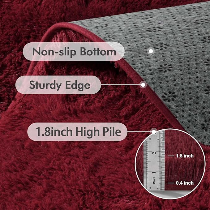 9x12 Ft Extra Large Shag Rugs for Living Room, Ultra Soft Fluffy Furry Area Rugs for Bedroom Indoor Floor, Aesthetic Carpet for Kids Home Decor (Burgundy)