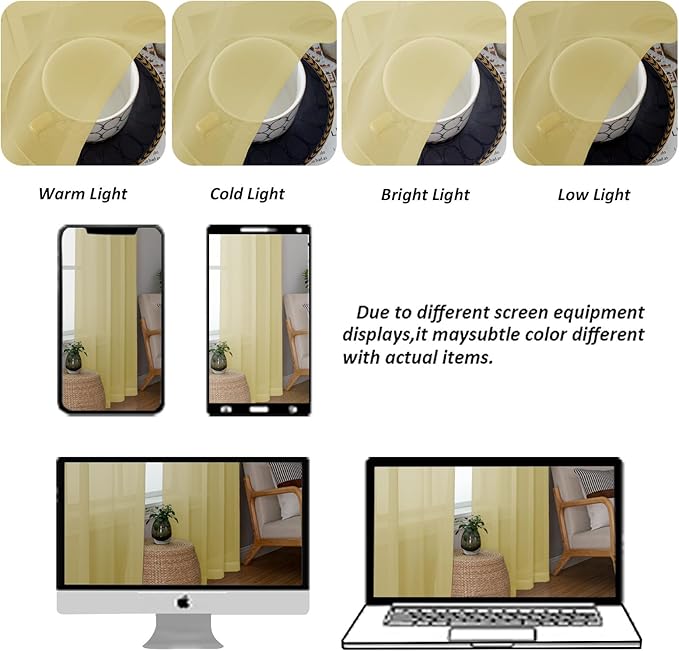 Chyhomenyc Mustard Yellow Sheer Curtains 78 Inches Long for Living Room, Light Filtering Solid Color Voile Bedroom Curtains, Rod Pocket Window Sheer Curtain Panels, Each 42Wx78L, 2 Panels