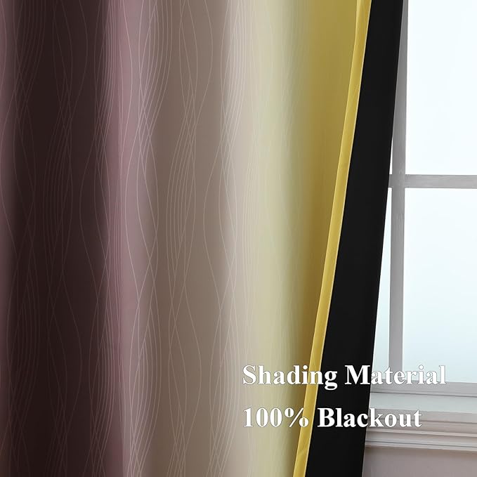 Estelar Textiler Brown and Yellow Blackout Curtains for Kids Room, Full Room Darkening Grommet Ombre Curtains for Bedroom, Thermal Insulated Light Blocking Gradient Drapes, 52Wx63L, 2 Panels