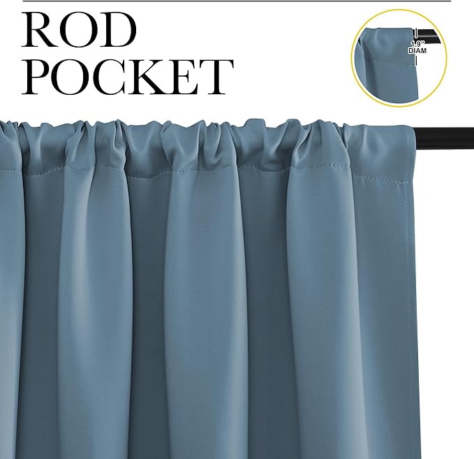 NICETOWN Kitchen Curtains, Smoky Blue, 34" x 40", Set of 2, Short Blackout Curtains & Drapes, Thermal Insulated Rod Pocket Window Treatment Draperies for Nursery