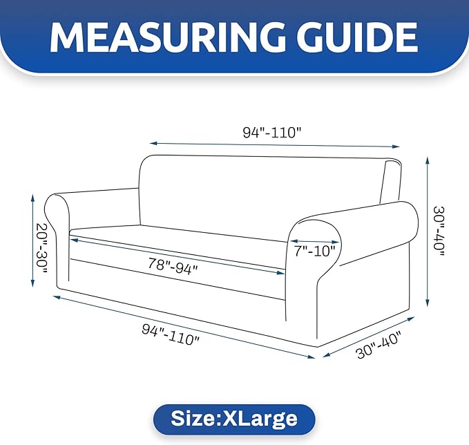 KEKUOU Stretch Oversized Sofa Slipcover 1 Piece Couch Sofa Cover (94"-110") Furniture Protector 4 Seater Sofa with Elastic Bottom for Kids,Pet.Jacquard Checked Pattern Fabric(X Large,Greyish Green)