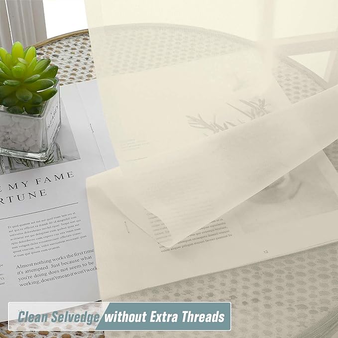 Cream Sheer Curtains 120 Inches Long 2 Panels, Extra Long Light Filtering Modern Window Curtains for Sliding Glass Door, Rod Pocket Voile Drapes for Living Room Bedroom, 2x42Wx120L Inches