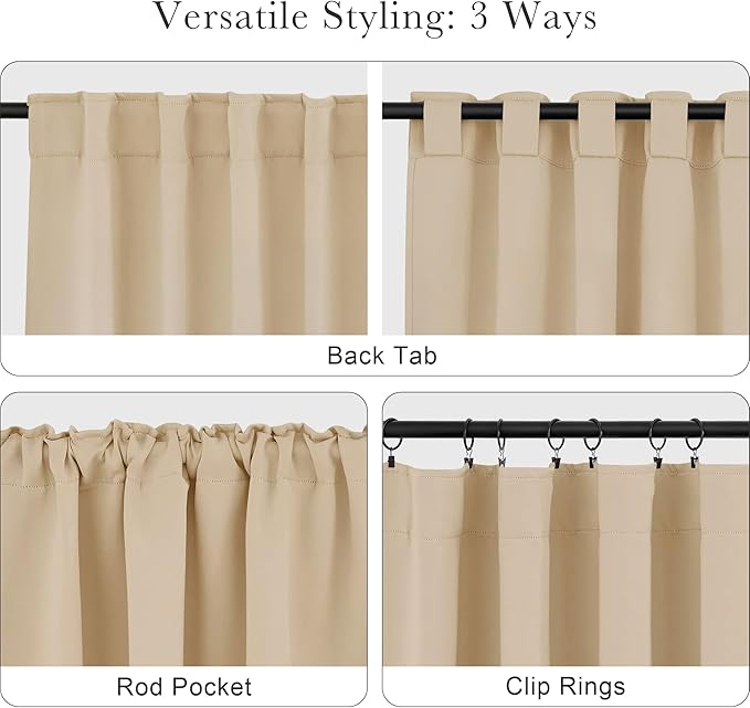 PONY DANCE Living Room Curtains - Window Treatments Blackout Curtain Panels Back Tab & Rod Pocket Draperies Energy Saving Drapes for Dining Room, W 52 by L 72, Biscotti Beige, 2 Pieces