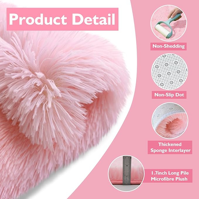yulidayang Pink Fluffy Round Area Rugs for Bedroom,5'X5'Shag Circle Area Rugs for Girls Room,Non Slip Fuzzy Plush Rug for Kids Room Living Room and Dorm Home Decor Rug
