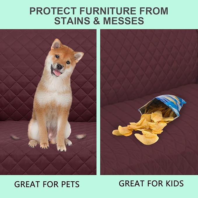 Reversible Oversized Sofa Covers Couch Cover Furniture Protector for Dogs Elastic Straps Water Resistant(XLSofa,Burgundy/Camel)
