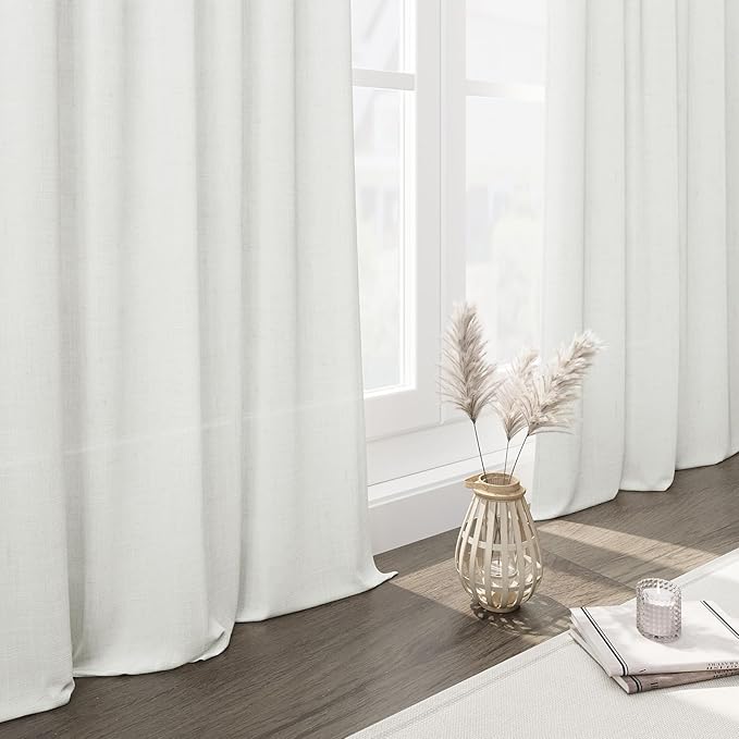 Nanspring Ivory Linen Curtains 92 Inch Length 2 Panels Set for Living Room Back Tab Rod Pocket Pinch Pleated Window Curtain Drapes Neutral Rustic Farmhouse Decor Dining Room Curtain 92 Inches Long