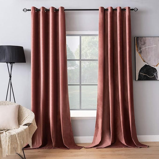 MIULEE Elegant Velvet Curtains Dusty Rose Pink Grommet Curtains Thermal Insulated Soundproof Room Darkening Blackout Curtains/Drapes for Girls & Ladys Living Room/Bedroom Decor 52 x 72 Inch 2 Panels