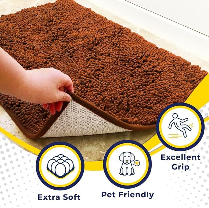Muddy Mat® | Super Absorbent Door Mat Indoor, Microfiber Quick Dry Chenille Entryway Rug, Non-Slip Front Door Mat, Indoor Mats for Entryway, Machine Washable Pet Rug, Orange 28"x18"