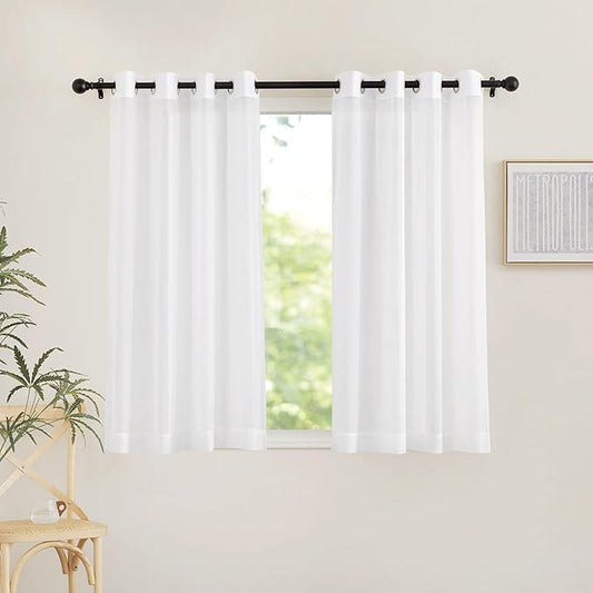 NICETOWN Sheer Curtains for Windows - Grommet Top Ivory Voile Window Treatment Drape Panels for Nursery/Small Window, 2-Pack, W54 x L45