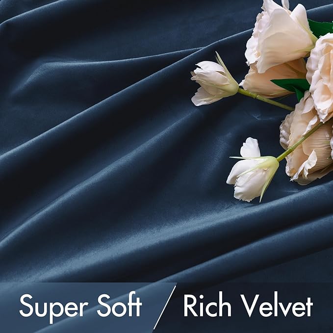 MIULEE Navy Blue Velvet Curtains 84 inches - Luxury Blackout Curtains for Bedroom Living Room Thermal Insulated Super Soft Window Drapes Rod Pocket & Back Tab, W52 x L84 inches, 2 Panels
