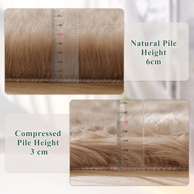 ORINOVA Beige Furry Washable Faux Sheepskin Fur Rug for Living Room Bedroom Fluffy Area Rug 4x6 Rectangle Rug Nursery Decor