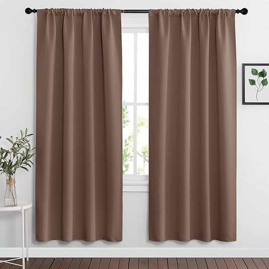 RYB HOME Blackout Curtains for Bedroom Living Room 63 inches Long, Thermal Insulated Privacy Rod Pocket Drapes for Nursery Office Home Theater, Width 42 by Length 63, Mocha, 2 Panels