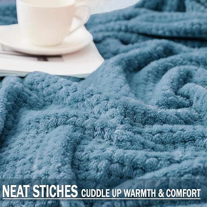 Exclusivo Mezcla Fleece Throw Blanket Extra Large, Super Soft and Warm Blankets for Couch, Sofa and Bed Waffle Textured, Cozy, Fuzzy and Lightweight (Slate Blue, 50x70 Inches)