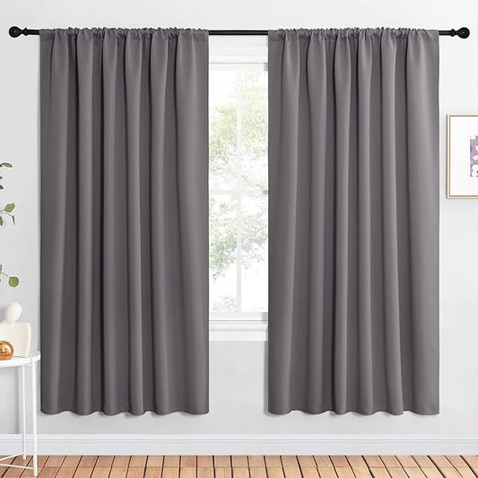 NICETOWN Blackout Curtain Panels for Window - Thermal Insulated Rod Pocket Blackout Drapes/Draperies for Dining Room (2 Panels, W62 x L72 inches, Grey)