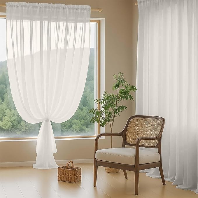 Ivory Sheer Curtains 63 Inch Length 2 Panels, Voile Sheer Curtain for Living Room, Breathable Light Filtering Modern Window Treatments, Soft Fabric Dual Rod Pocket Drapes, 2x42Wx63L Inches