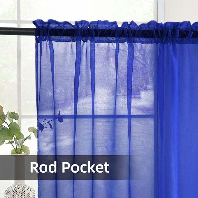 SpaceDresser Sheer Voile Window Treatment Rod Pocket Curtain Panels for Kitchen Bedroom Living Room Drapes Sunlight Filtering Privacy Semi Home Decor Assorted Colors Sizes (Sapphire, 52 W x 45 L)
