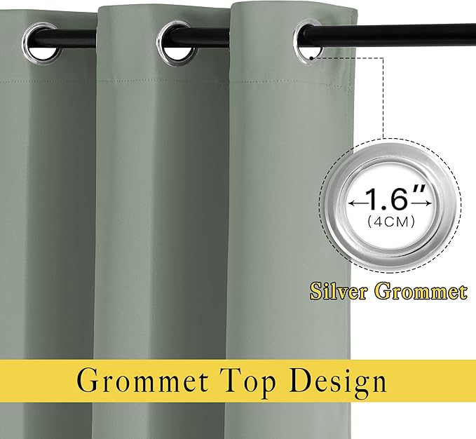 NICETOWN Room Darkening Curtains and Drapes for Window 95" L - Triple Weave Energy Saving Thermal Insulated Solid Grommet Blackout Panels for Patio (80" Wide per Panel, 2 Panels, Sage Green)