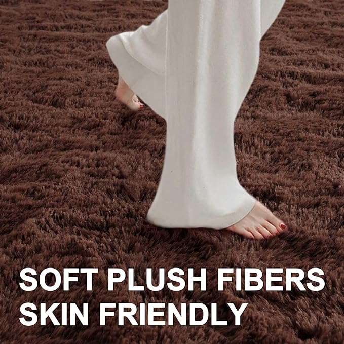 9x12 Ft Extra Large Shag Rugs for Living Room, Ultra Soft Fluffy Furry Area Rugs for Bedroom Indoor Floor, Aesthetic Carpet for Kids Home Decor (Brown)