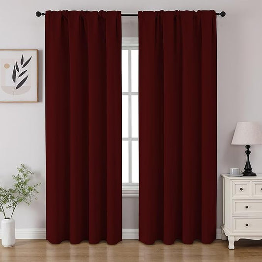 CUCRAF Burgundy Red Blackout Curtains 96 inch Length 2 Panels Set, Rod Pocket Room Darkening Drapes for Bedroom Living Room, Insulated Thermal Light Blocking Window Curtain (W52 x L96 Inch)