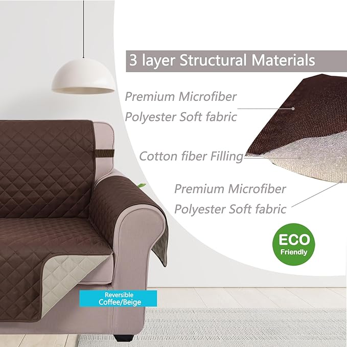 U-NICE HOME Loveseat Sofa Cover Reversible Couch Covers for 2 Cushion Couch for Dogs Friendly Furniture Protector with Elastic Straps Water Resistant (Loveseat Small, Coffee/Beige)
